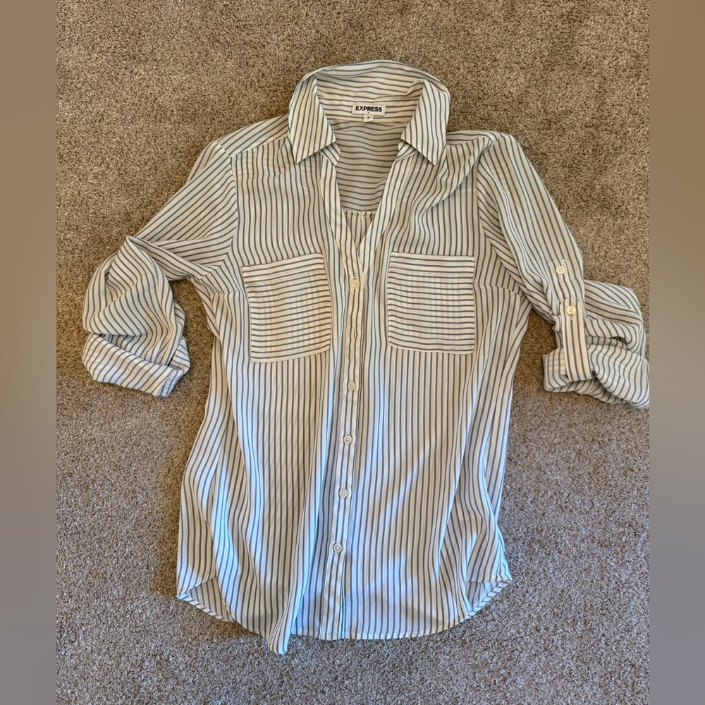 Express Gray and White Striped Top
